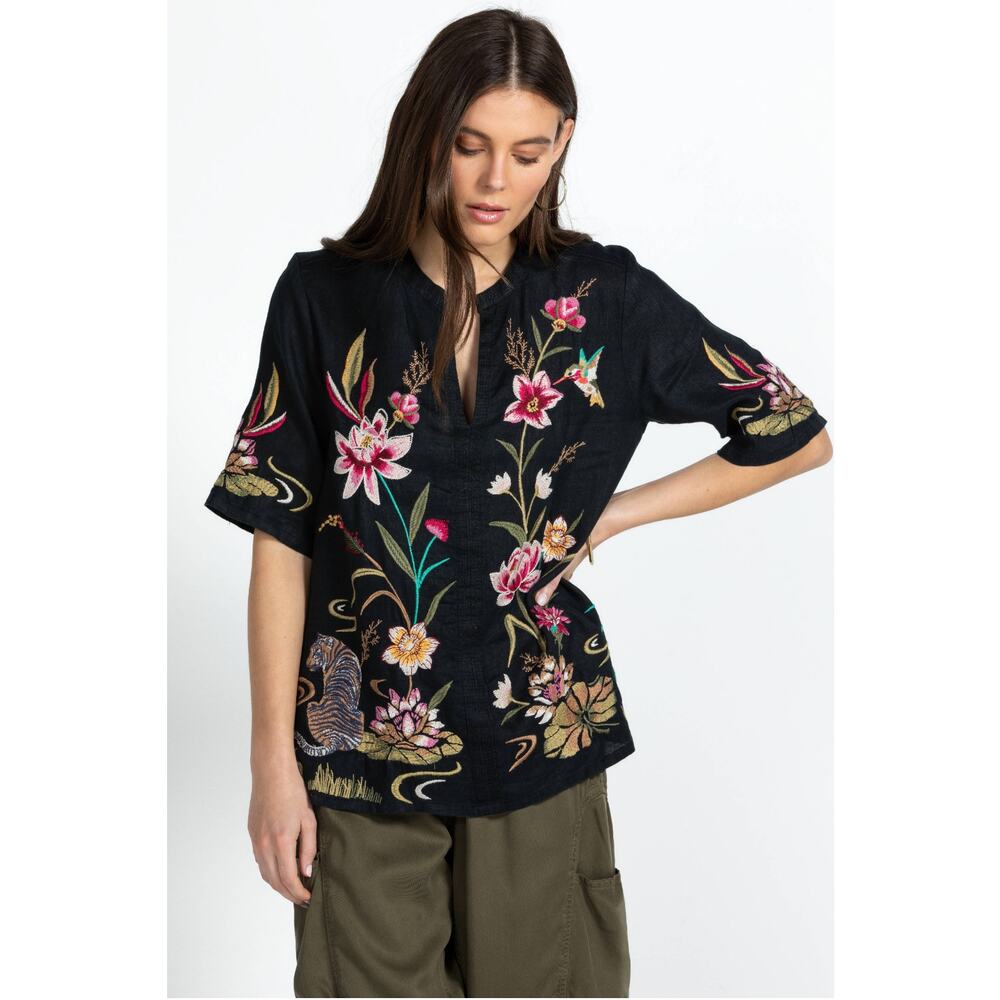 Johnny Was Maisie Easy Linen V Neck Top NWT